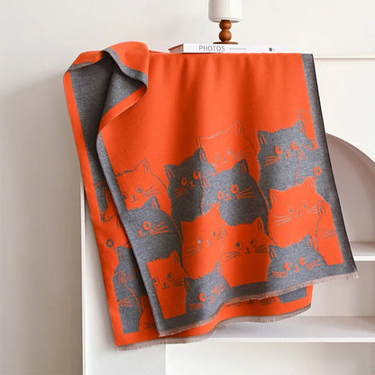 Cute Cat Ladies' Jacquard Pashmina Cashmere Scarf Thick Warm