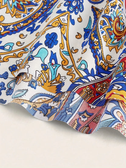 Paisley Print Swept Waist Spaghetti Straps Maxi Dress sizes to 2XL