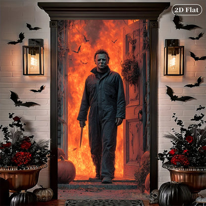 2D door banner, Halloween door cover 70.8 by 30.4 inches- polyester indoor/outdoor decoration with Michael Myers mask design
