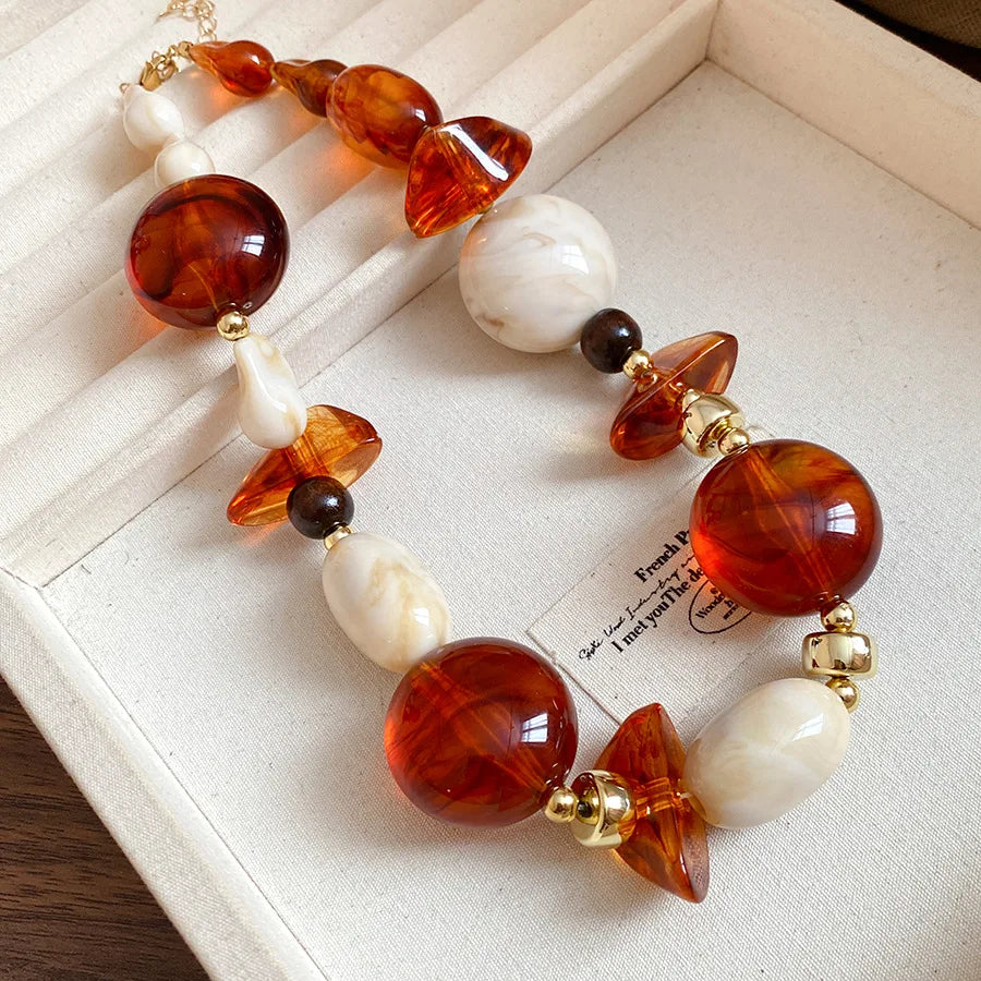 Retro Acrylic Pendant Necklace Irregular Round Beads Punk Vintage