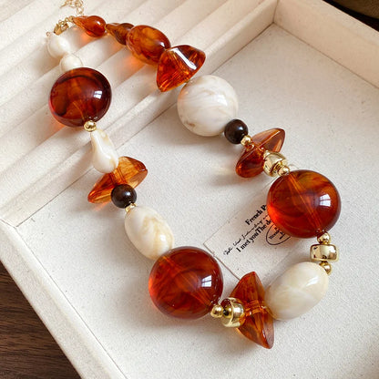 Retro Acrylic Pendant Necklace Irregular Round Beads Punk Vintage
