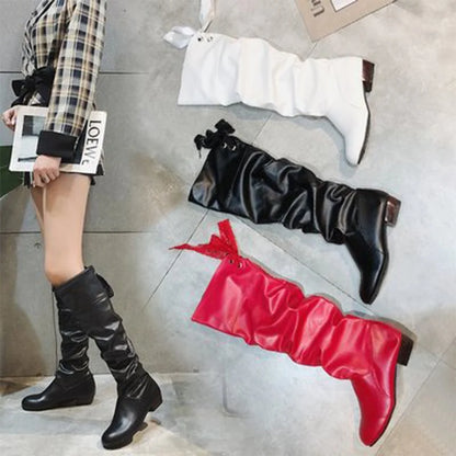 Knee High Boots, in Red, Black, and White, Tall Boots with Low Heel