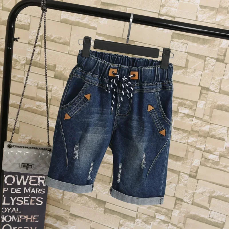 Denim Shorts Up to 5XL,  knee length, pockets, stretch waist