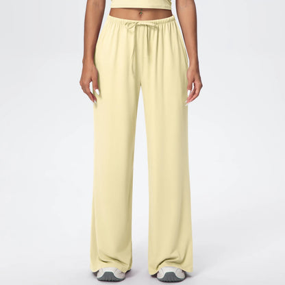 Quick Drying Wide Leg Yoga Pants Loose High Waist With Pockets and drawstring