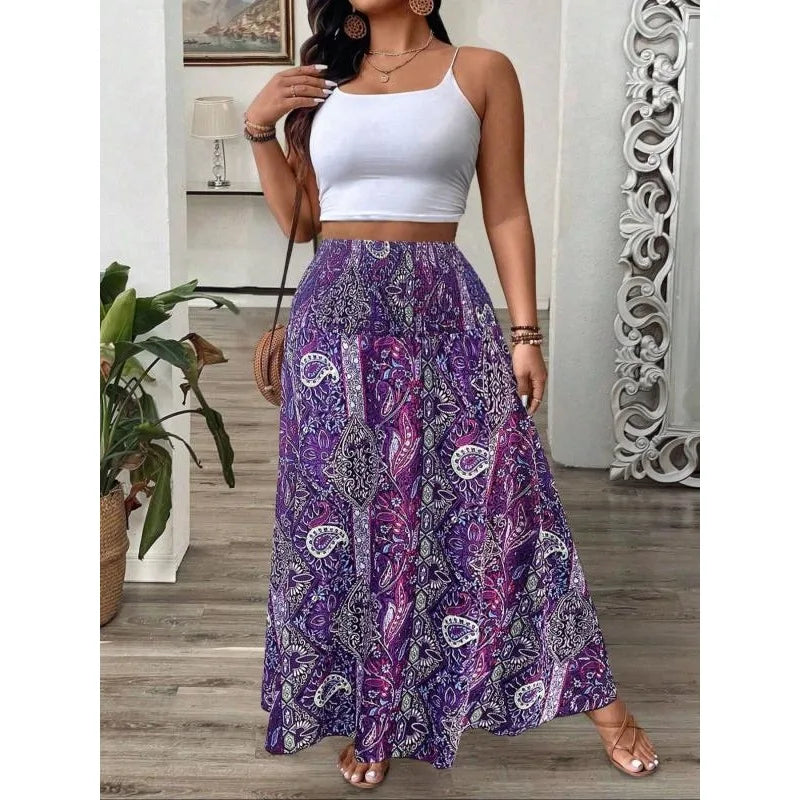 Sizes to 4XL  Bohemian Maxi Skirt with Elastic Waistband