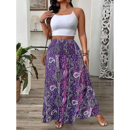 Sizes to 4XL  Bohemian Maxi Skirt with Elastic Waistband