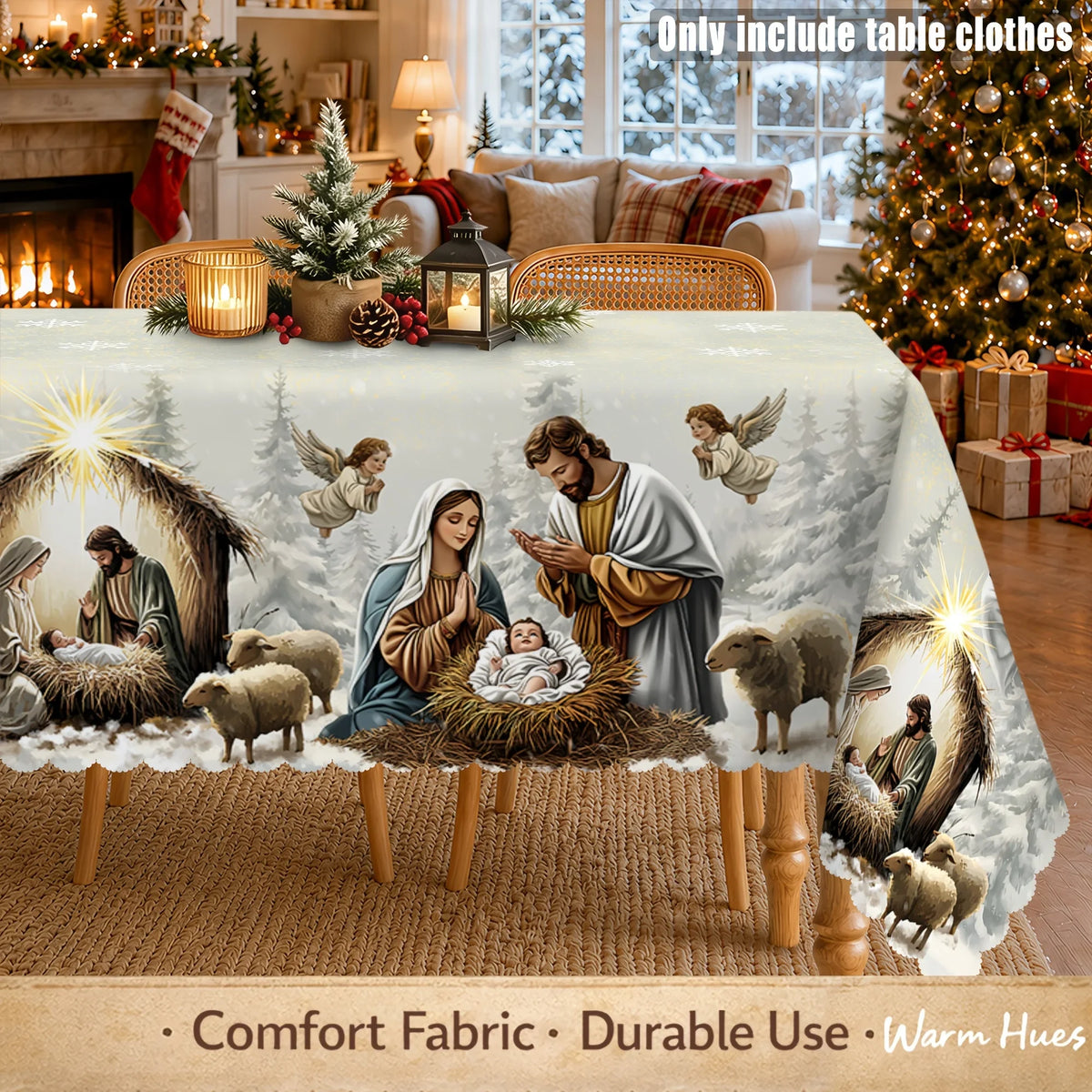 Christmas Nativity Tablecloth in 13 Designs (sizes and shapes listed at end)