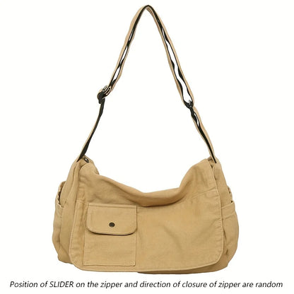 Casual Canvas Messenger Bag Versatile, Large Capacity Shoulder Bag, Adjustable Crossbody