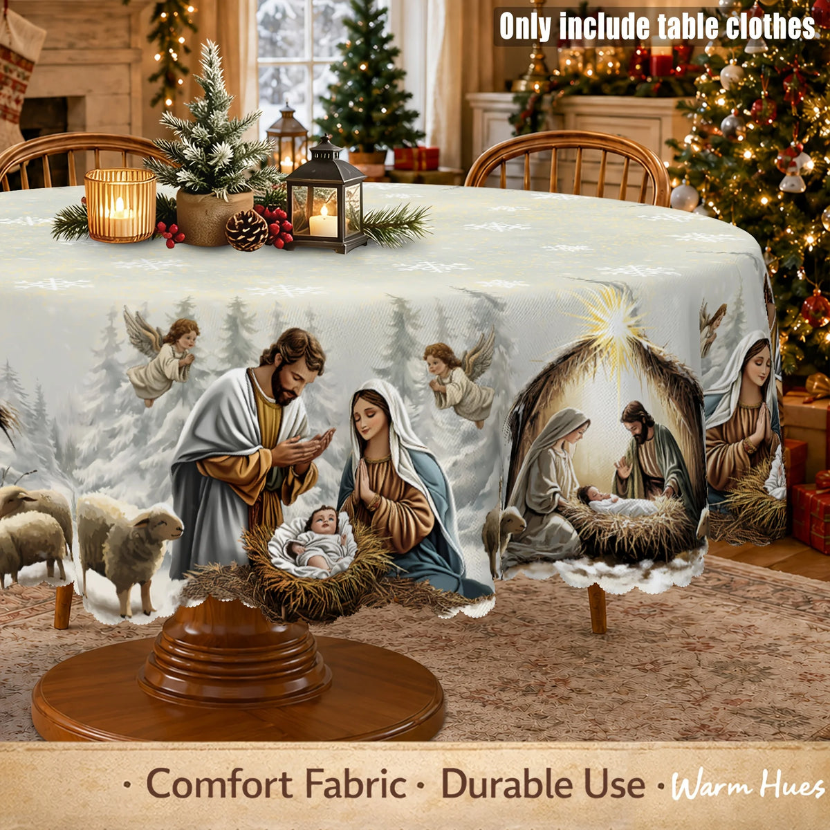 Christmas Nativity Tablecloth in 13 Designs (sizes and shapes listed at end)