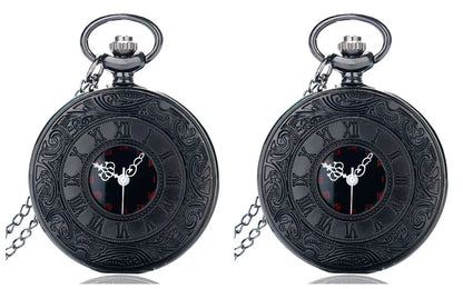 Vintage Charm Black Unisex Fashion Roman Numeral Quartz Steampunk Pocket Watch with Necklace chain
