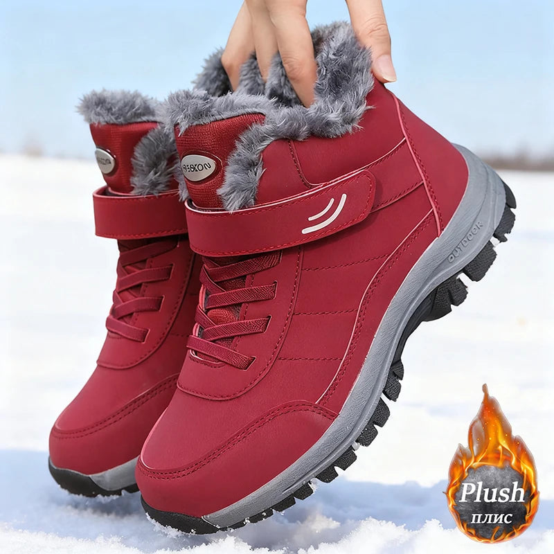 Red or Black Women's Climbing Shoes, Outdoor Sports Cotton Fleece Lined Tie and Strap Closure