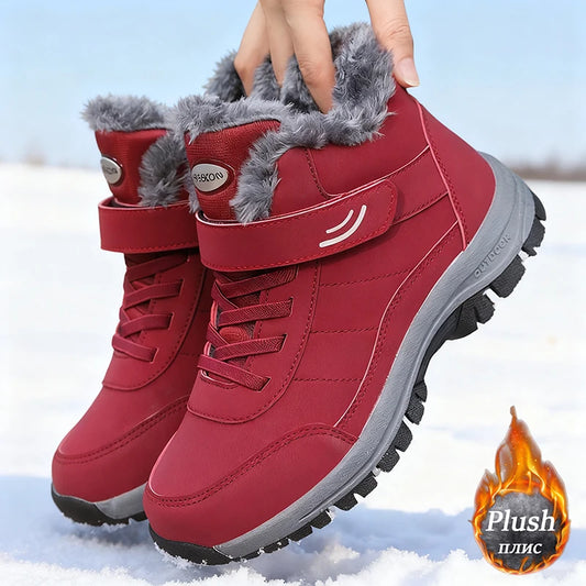 Red or Black Women's Climbing Shoes, Outdoor Sports Cotton Fleece Lined Tie and Strap Closure