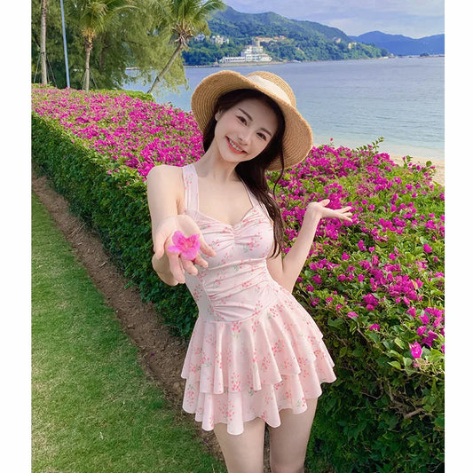 One-Piece Swimsuit Conservative Skirt Style Slimming Stomach Cover