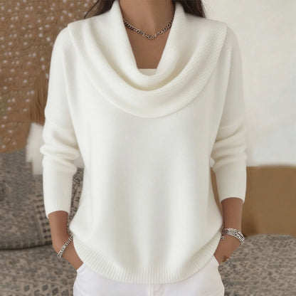 Sizes to 3XL Draped Cowl Neck Pullover Sweater, 24 Colors