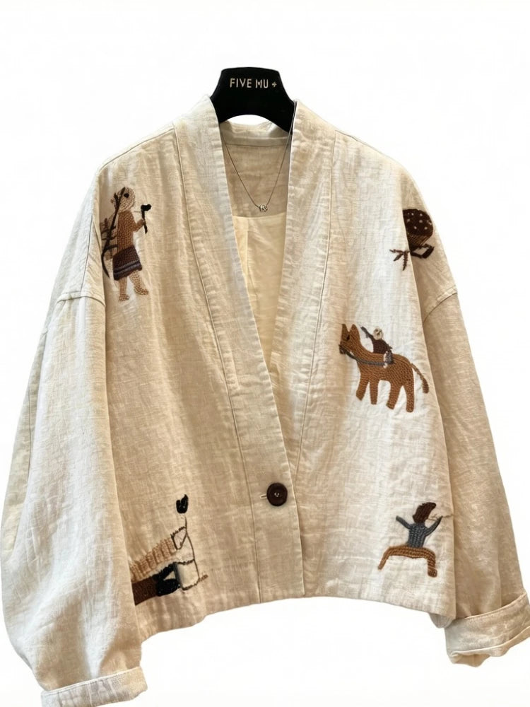 Heavy Embroidered Vintage Jacket Ethnic Style Loose Casual Shirt-Jacket for Spring/Fall Boho Chic