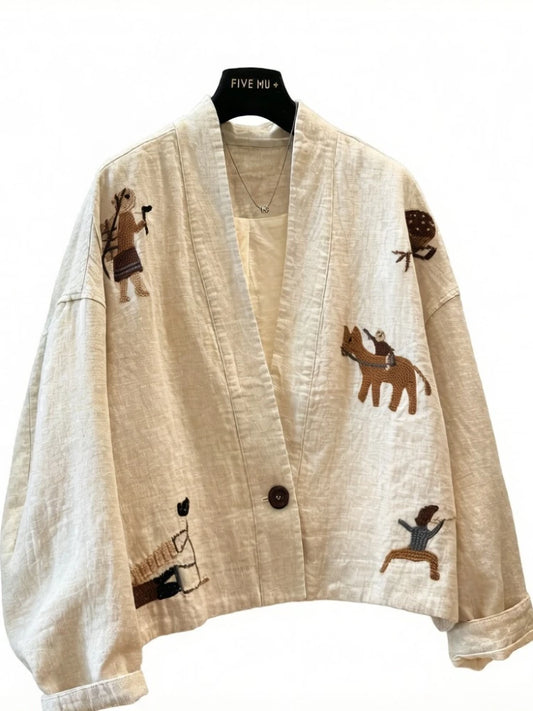 Heavy Embroidered Vintage Jacket Ethnic Style Loose Casual Shirt-Jacket for Spring/Fall Boho Chic