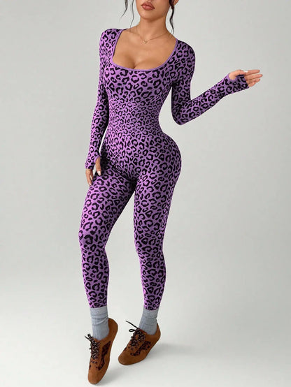 Slimming Elastic Hip Hugging Long Sleeve U Collar Stretchy