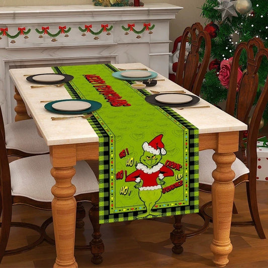 Grinch Green Polyester Christmas Table Runner