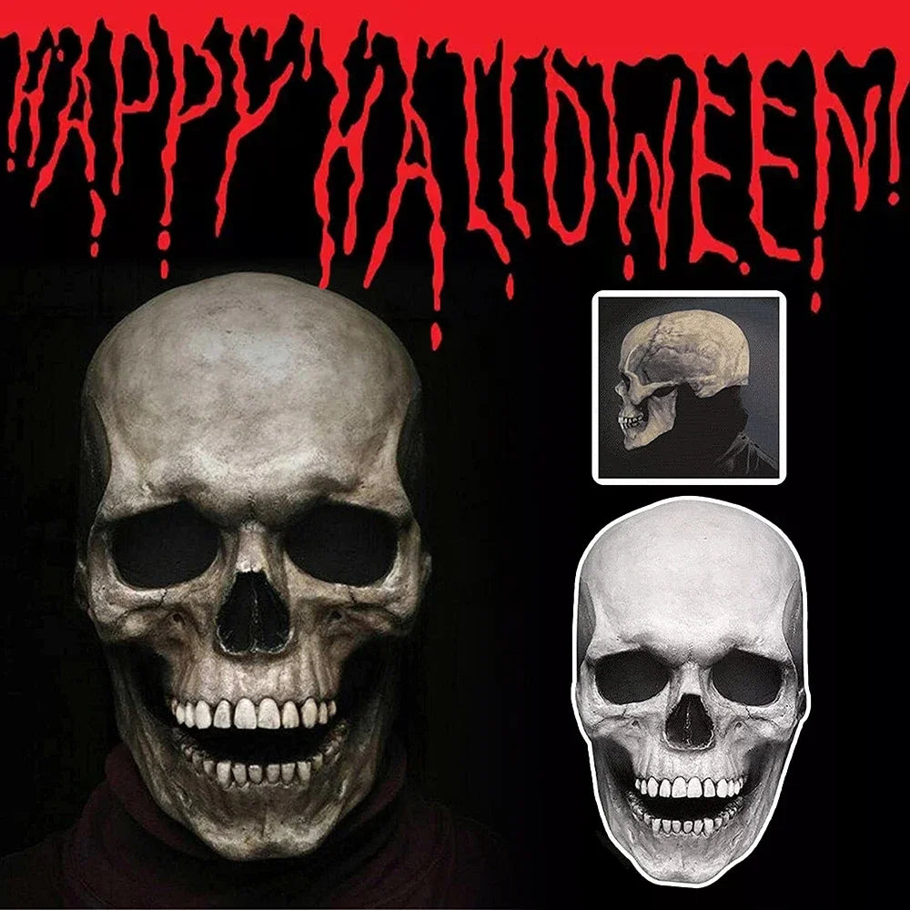 Creepy Halloween Full Head Latex Helmet with Moveable Jaw Skull Mask with Movable Jaw