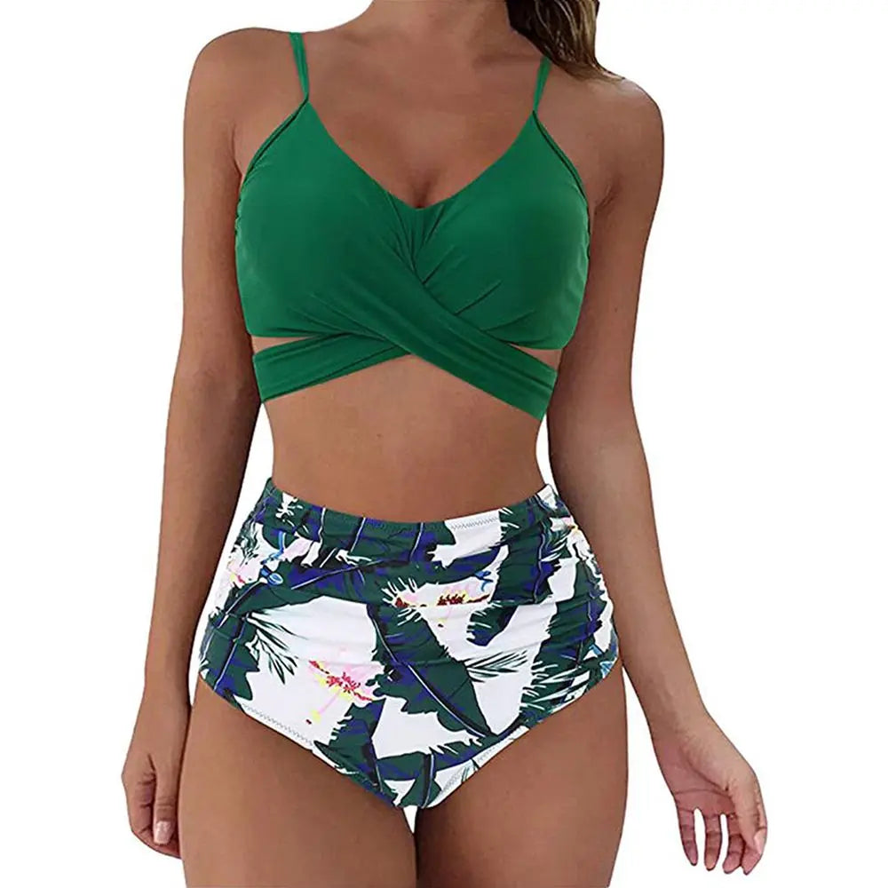 Sizes to 2XL, 12 Colors, Slimming Bikini Set, High Waisted Swimwear, 2 Pieces