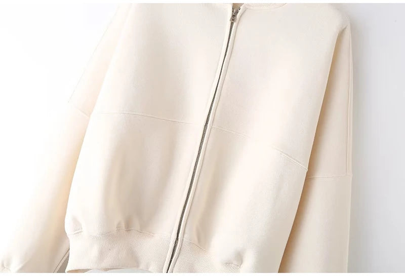 Warm 2 Piece Sweatsuits, Thick Fleece, Zipper Jacket, Batwing Sleeves, Clean Lines