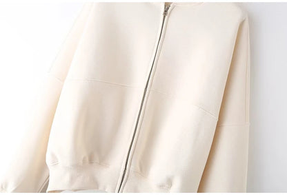 Warm 2 Piece Sweatsuits, Thick Fleece, Zipper Jacket, Batwing Sleeves, Clean Lines