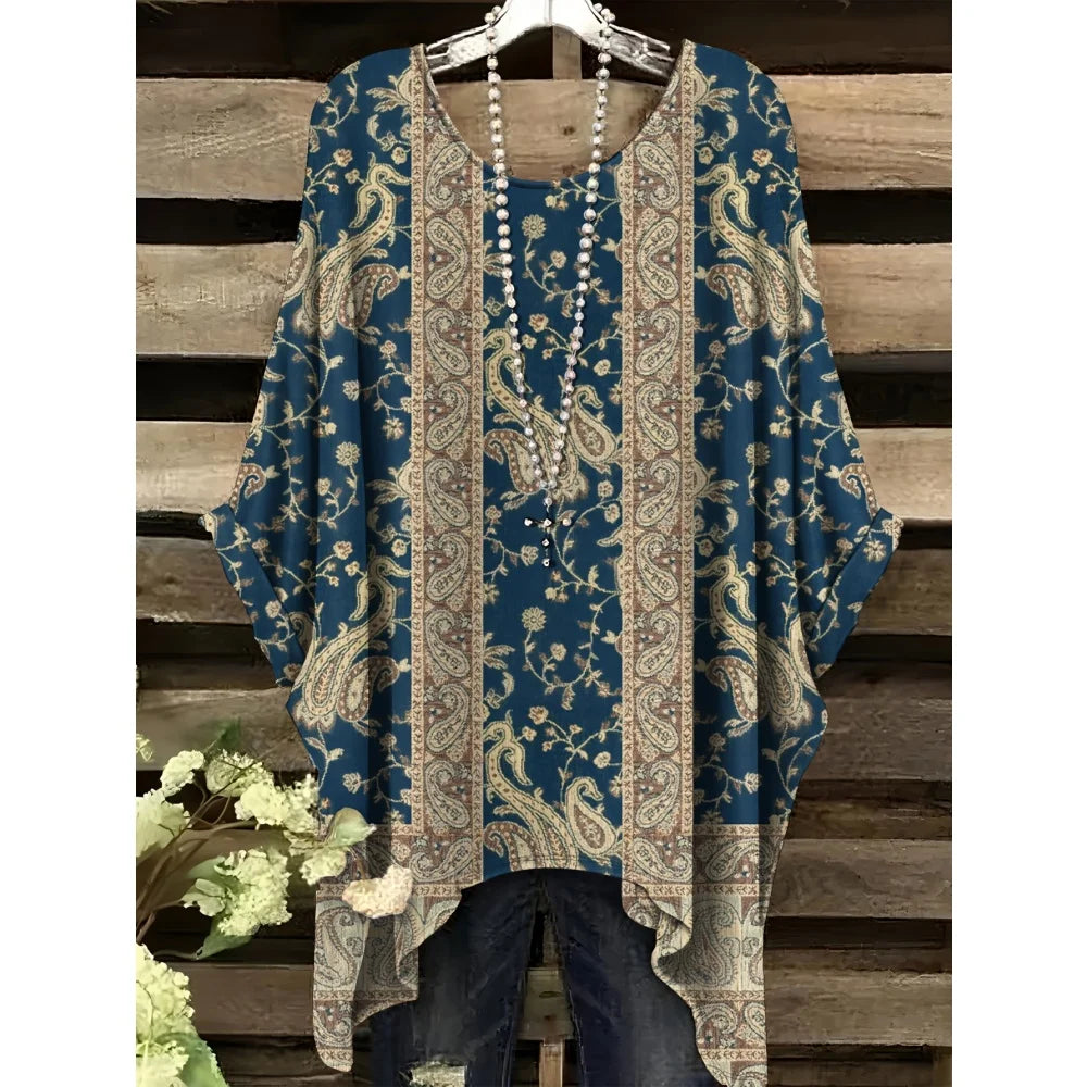 30 Different Style Bohemian Floral Tunics Plus Size to 3XL, 30 Vibrant Colors, Open Round Neck, Hankie Hem, Loose baggy sleeves