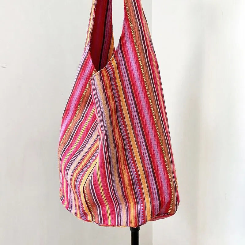 Bohemian Canvas Shoulder Crossbody Bag, Large Capacity, Ethnic Style Tote Bag