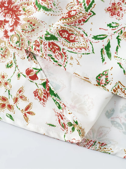 Boho Floral Print All-Season Maxi Skirt, Elastic Waist Flowy