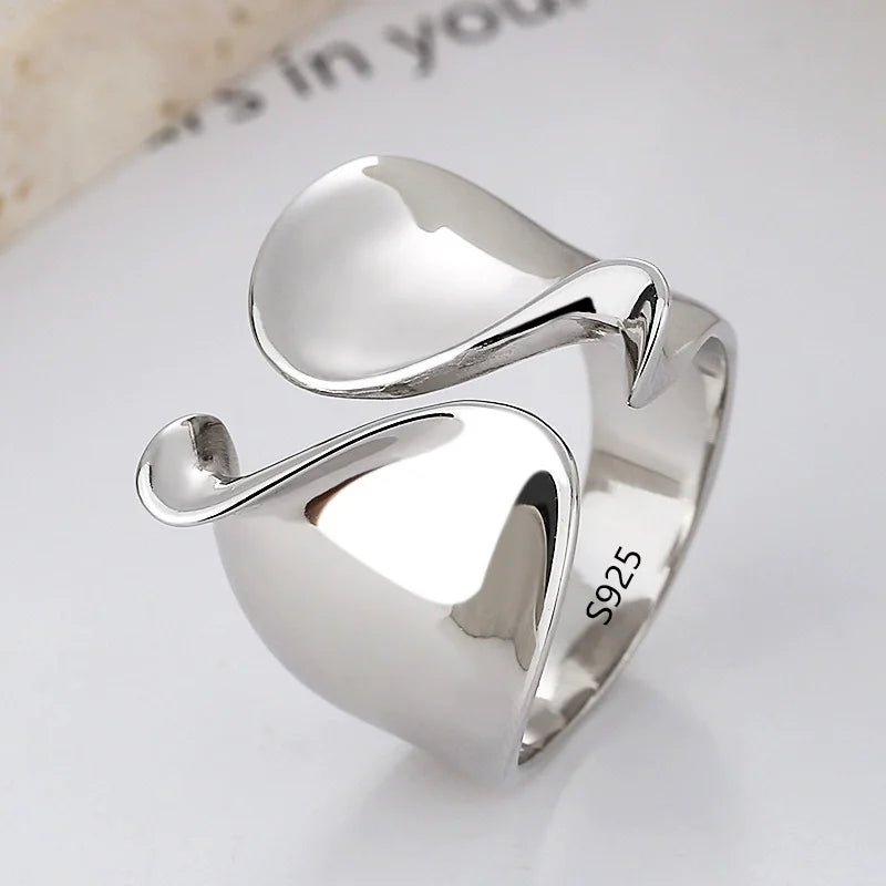Sterling Silver Rings INS Fashion Vintage Hollow Lines  Adjustable  Jewelry