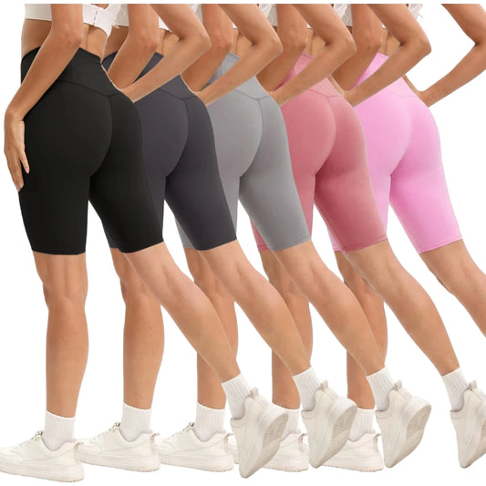 Up to 3XL Bike Shorts Women High Waist 3 Pockets Workout Yoga Shorts Stretch, Various colors