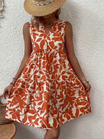 Sizes to 2XL, Boho Print Mini Dress, Sleeveless V Neck, A Line Tank Dress Casual Loose Oversize