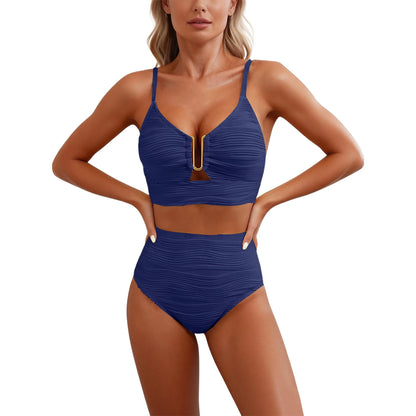 Sizes to XXL, 2 Piece Bikini,  Wire U Cutout in top,  High Waisted,  Variety of Colors