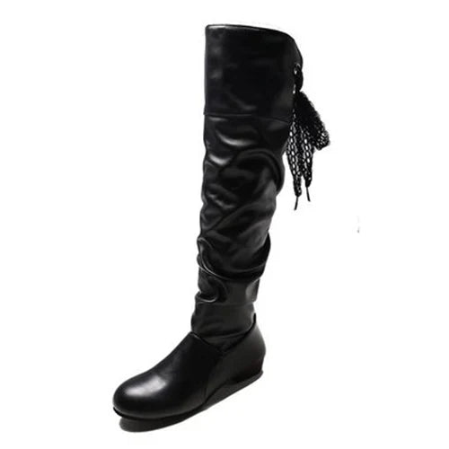 Knee High Boots, in Red, Black, and White, Tall Boots with Low Heel