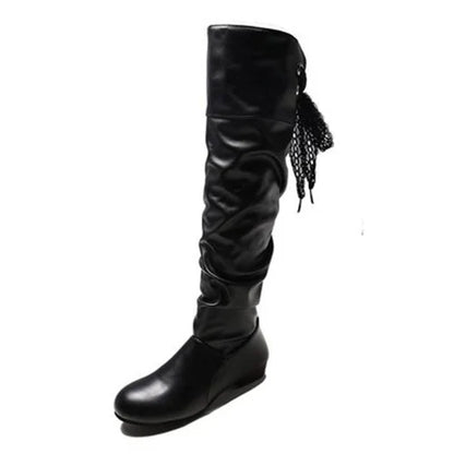 Knee High Boots, in Red, Black, and White, Tall Boots with Low Heel
