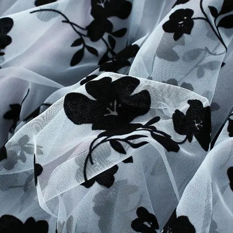 Floral Tulle High-Waisted Gathered Skirts, Elastic Waist, Polyester under Tulle