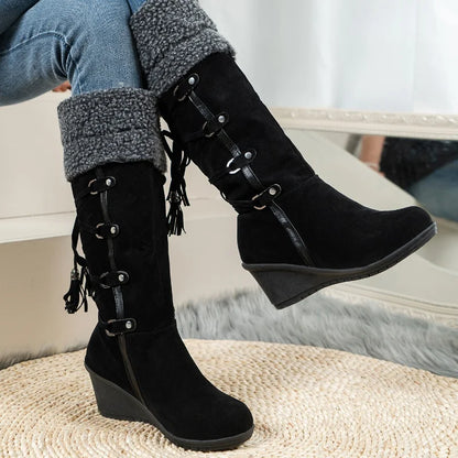 Wedge Heel, Comfortable, Casual, Warm Women's Cross Strap Boots