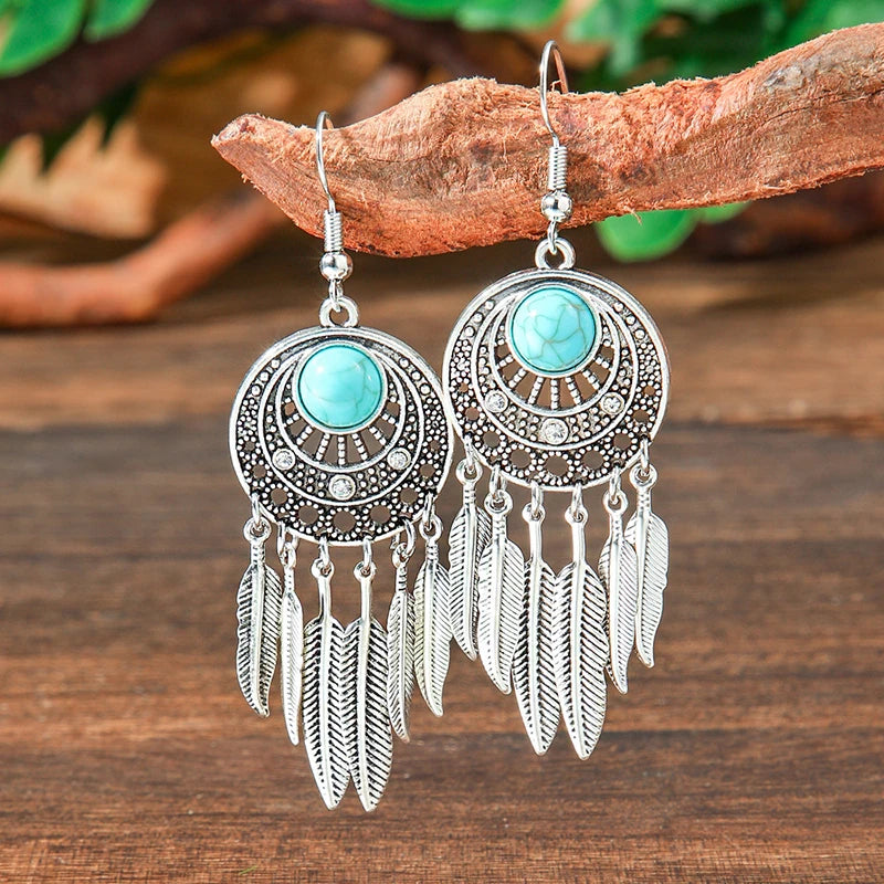 Vintage Tibetan Silver Geometric Turquoise Drop Dangle Earrings. 34 Variations