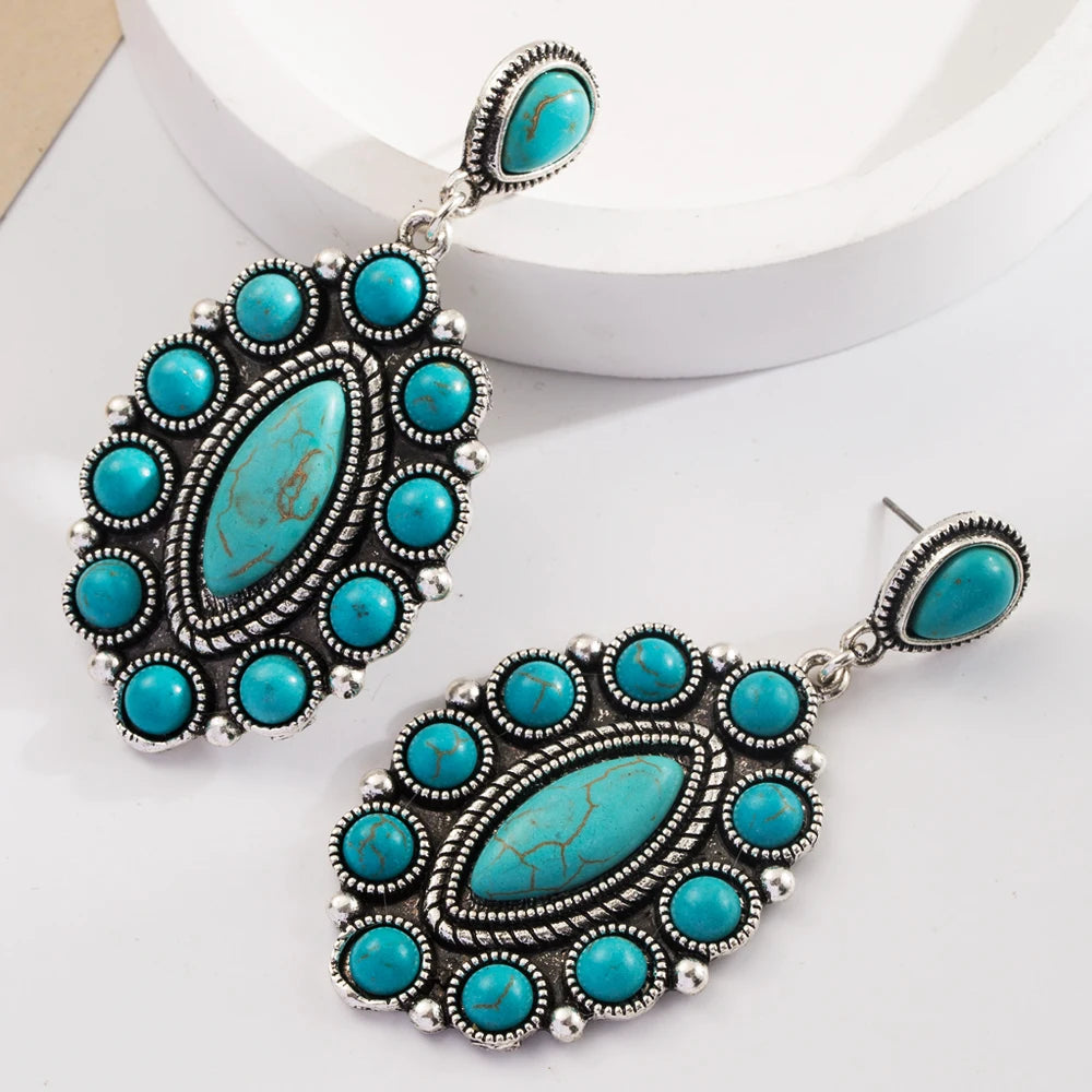 Retro Bohemian Turquoise and Leather Earrings