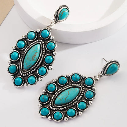 Retro Bohemian Turquoise and Leather Earrings