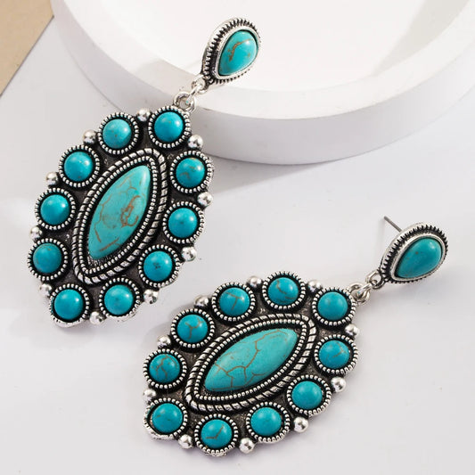 Retro Bohemian Turquoise and Leather Earrings