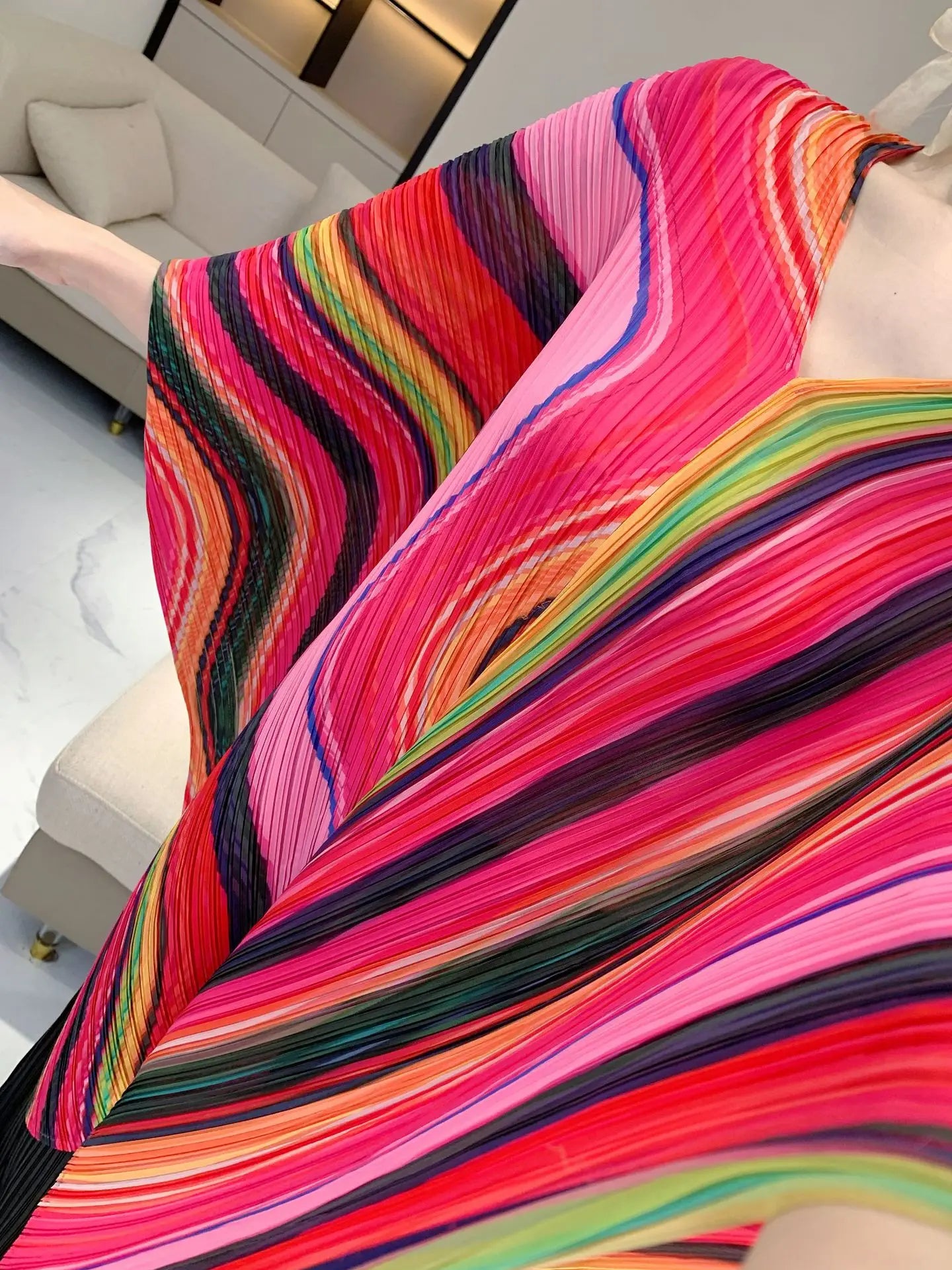 Pleated Striped Shawl, Fashionable Striped, Casual Outerwear, Versatile, Bat Sleeve Cape