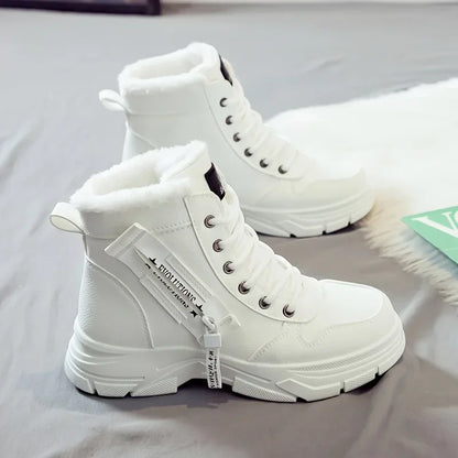 Short Snow Boots, Anti‑Slip, Warm Fur Lined, Lace-Up Casual Ankle Boots, Come in Black, White, Tan
