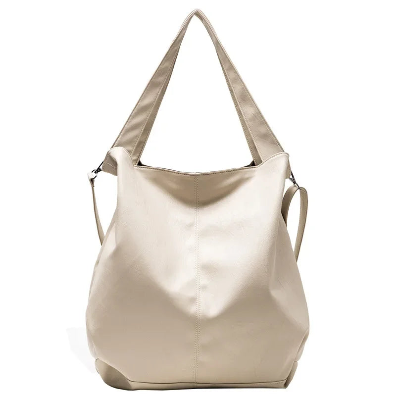 Retro Tote Bag, Casual, Large Capacity, Shoulder Crossbody Bag, Faux Leather in Green, Tan, and Black