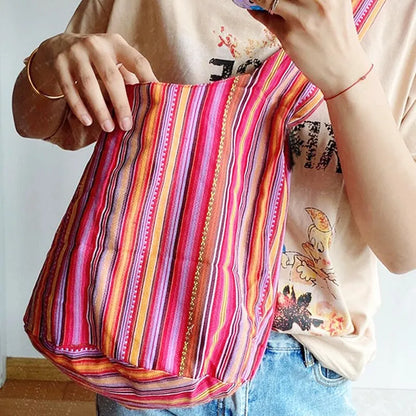 Bohemian Canvas Shoulder Crossbody Bag, Large Capacity, Ethnic Style Tote Bag