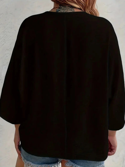 Plus Size to 5XL, V-Neck, Loose Assymetrical Long Sleeve,  Loose fit T-Shirt