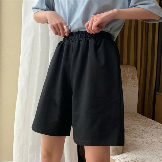 Loose, Elastic Waist Shorts, Casual Wide Leg Pants,  Vintage Fashion Sweatpants in Grey and Black Pockets