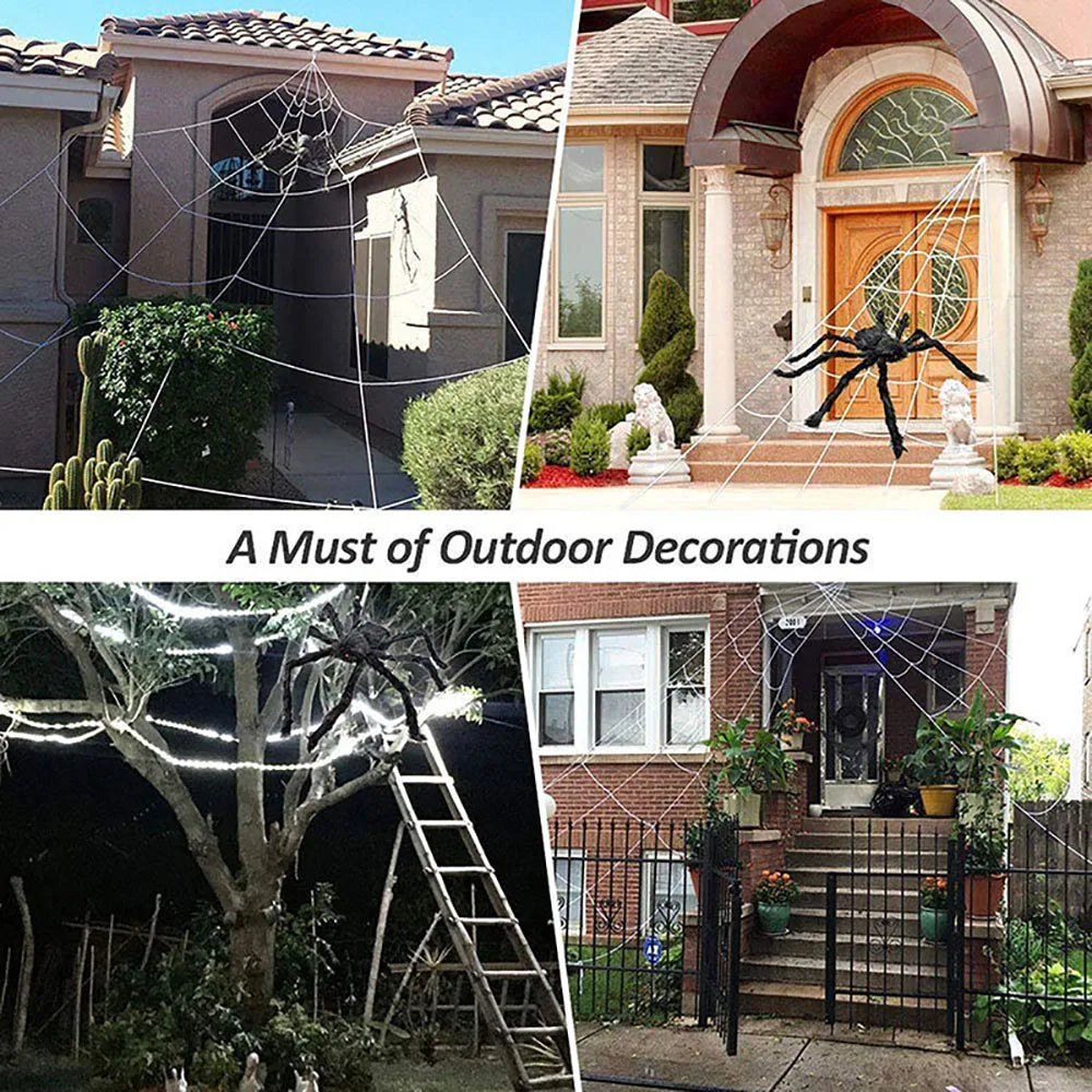 16 Feet Halloween Triangle Spider Web, Plush Simulation Spider Web, Haunted Home Outdoor Yard Decoration (Web Only)