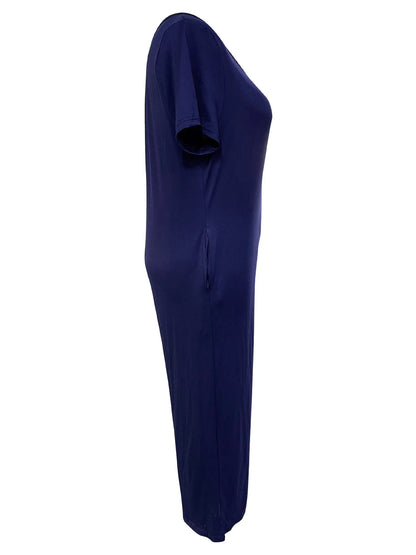 Sizes to 5XL  Jumpsuit, Short Sleeve, U neckline, with pockets. 5 colors