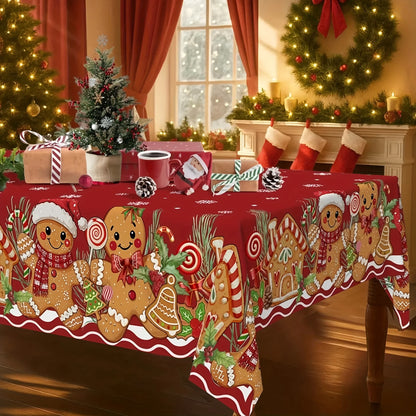 Festive Red Christmas Gingerbread Tablecloth